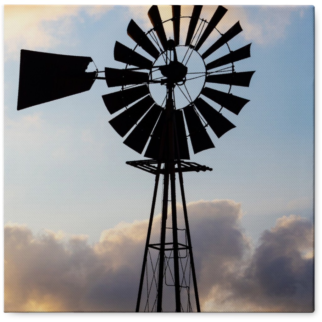 Windmill in a Field Photo Tile, Canvas, 8x8, Blue