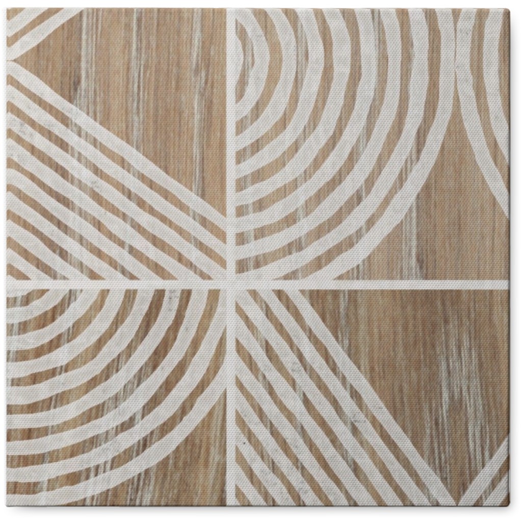 Boho Tribal Woodcut Geometric Shapes Photo Tile, Canvas, 8x8, Beige