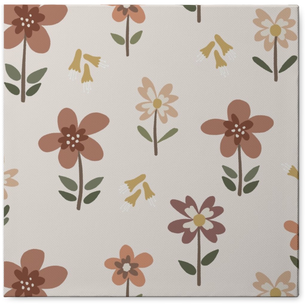 Cute Daisies & Foxgloves Floral - Earth Tones Photo Tile, Canvas, 8x8, Pink
