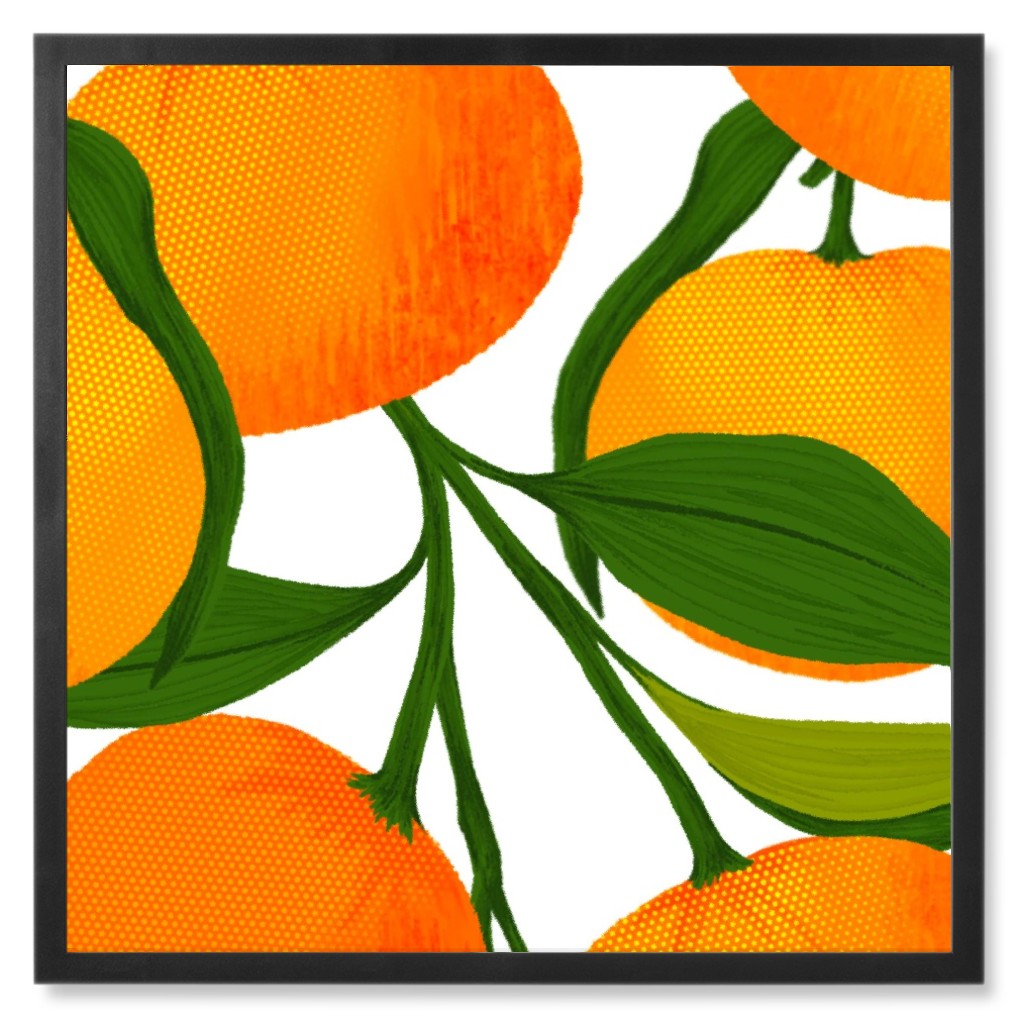 Tangerine Dreams - Orange on White Photo Tile, Black, Framed, 8x8, Orange, Orange