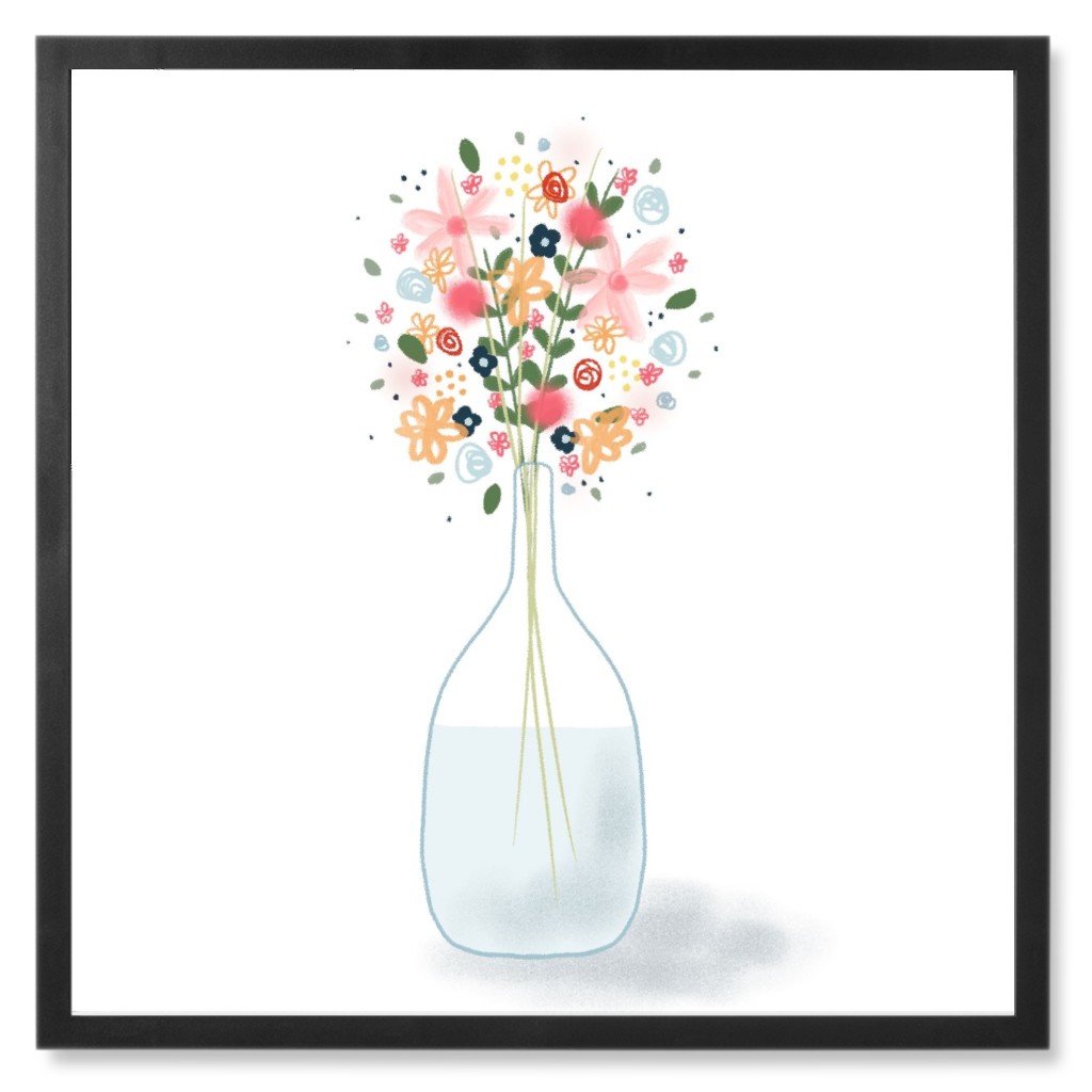 Flowers in Vase - White Photo Tile, Black, Framed, 8x8, White, White