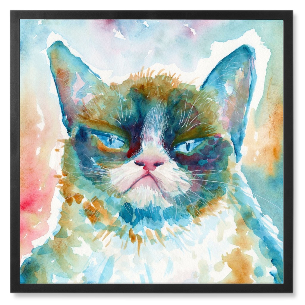 Unhappy Watercolor Cat - Multi Photo Tile, Black, Framed, 8x8, Multicolor
