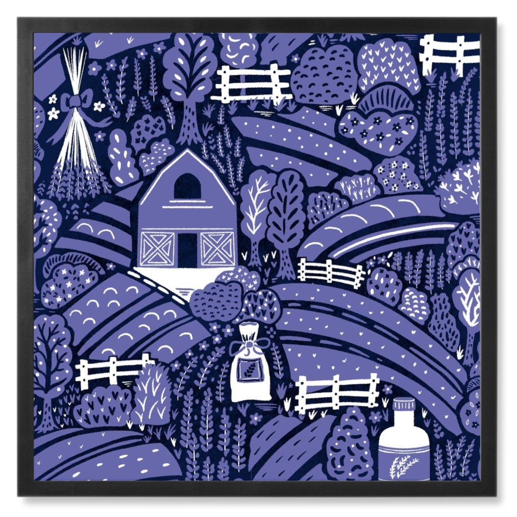 Lavender Farm Photo Tile, Black, Framed, 8x8, Purple, Purple