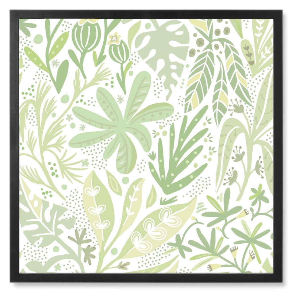 Botanical Leaves Photo Tile, Black, Framed, 8x8, Green, Sage
