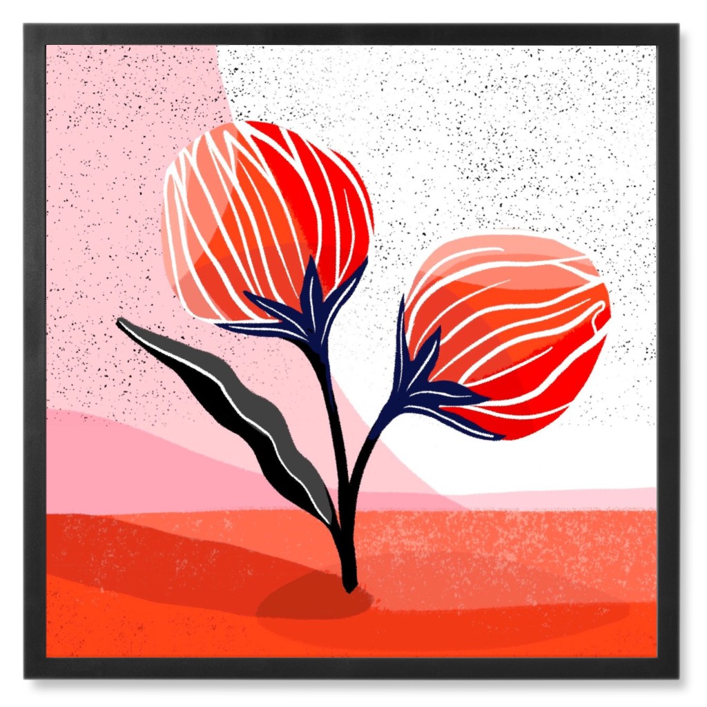 Space Flower - Red and Pink Photo Tile, Black, Framed, 8x8, Red