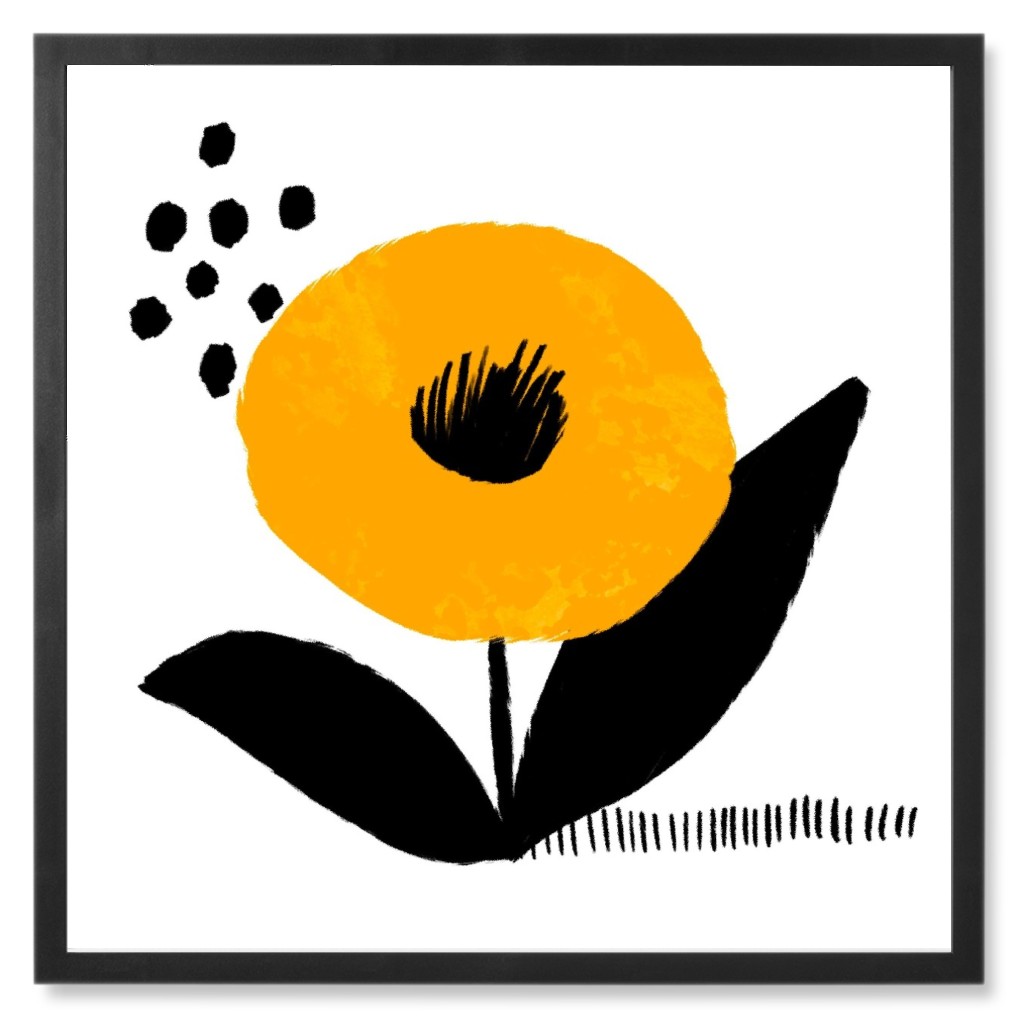Yellow and Black Flower Photo Tile, Black, Framed, 8x8, Yellow, Classic Yellow
