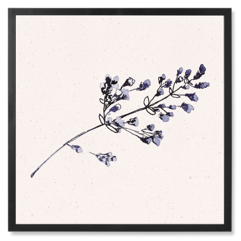 Watercolor Minimalist Dried Flower - Indigo Photo Tile, Black, Framed, 8x8, Blue