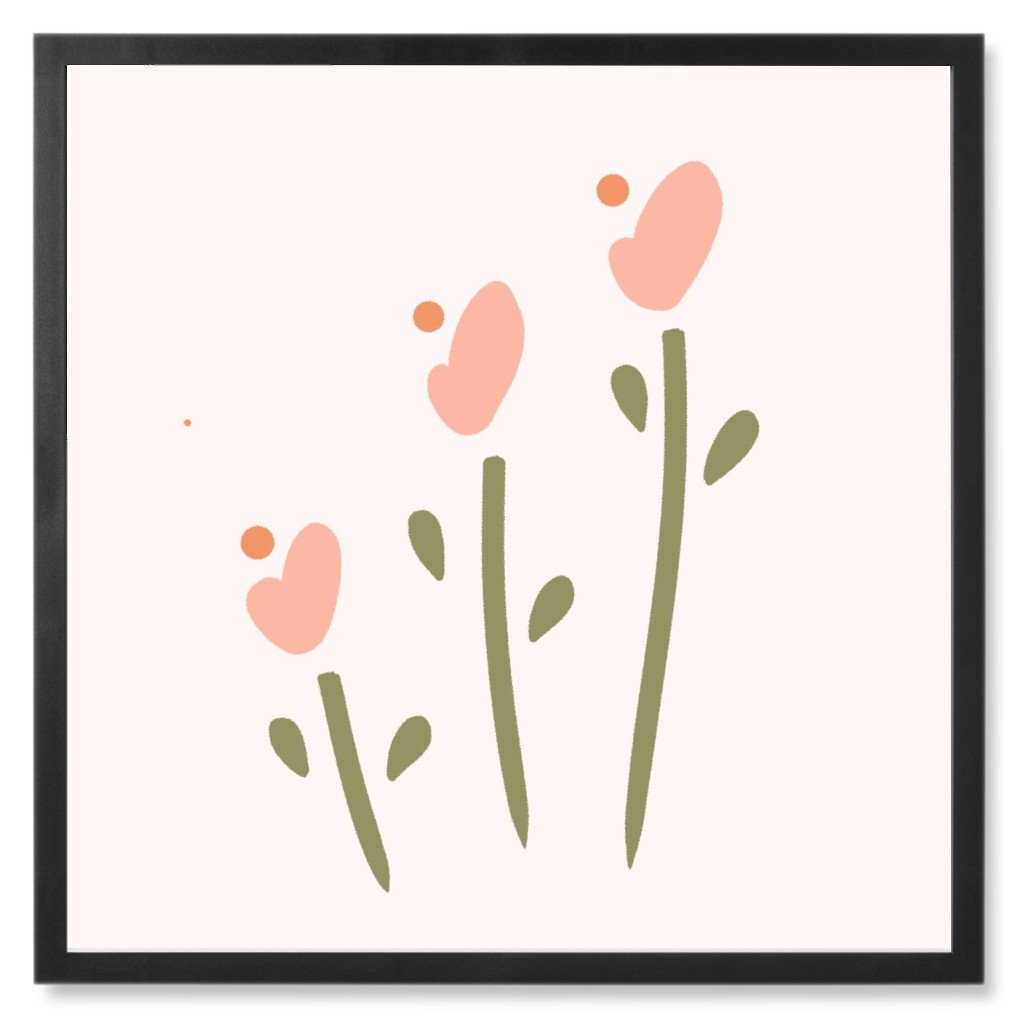 Tulip Wildflowers - Pink Photo Tile, Black, Framed, 8x8, Pink