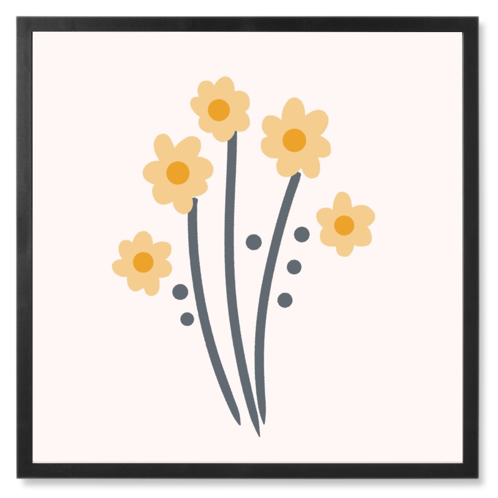 Daffodil Wildflowers - Yellow Photo Tile, Black, Framed, 8x8, Yellow