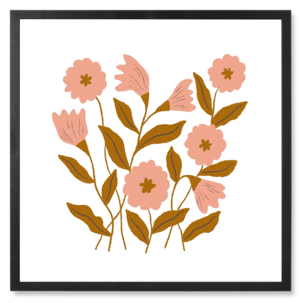 Wildflower Bouquet - Pink Photo Tile, Black, Framed, 8x8, Pink