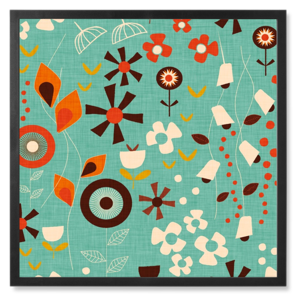 Retro Meadow Photo Tile, Black, Framed, 8x8, Multicolor, Boardwalk