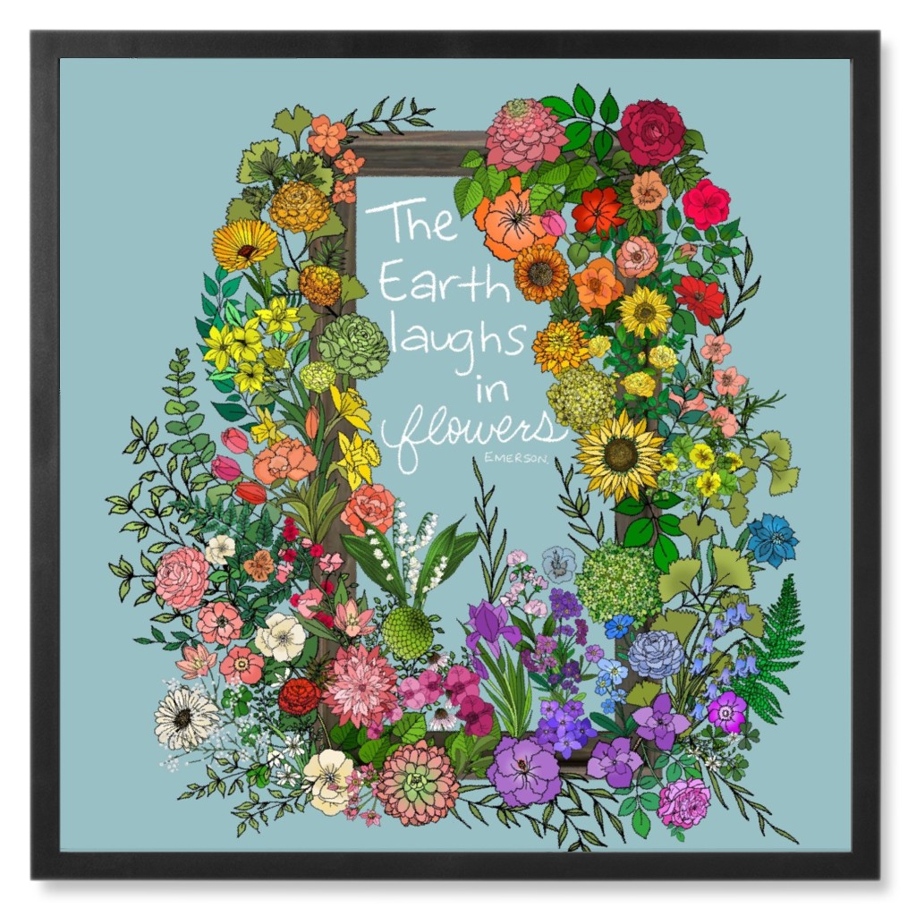 the Earth Laughs in Flowers - Multi on Blue Photo Tile, Black, Framed, 8x8, Blue, True Blue