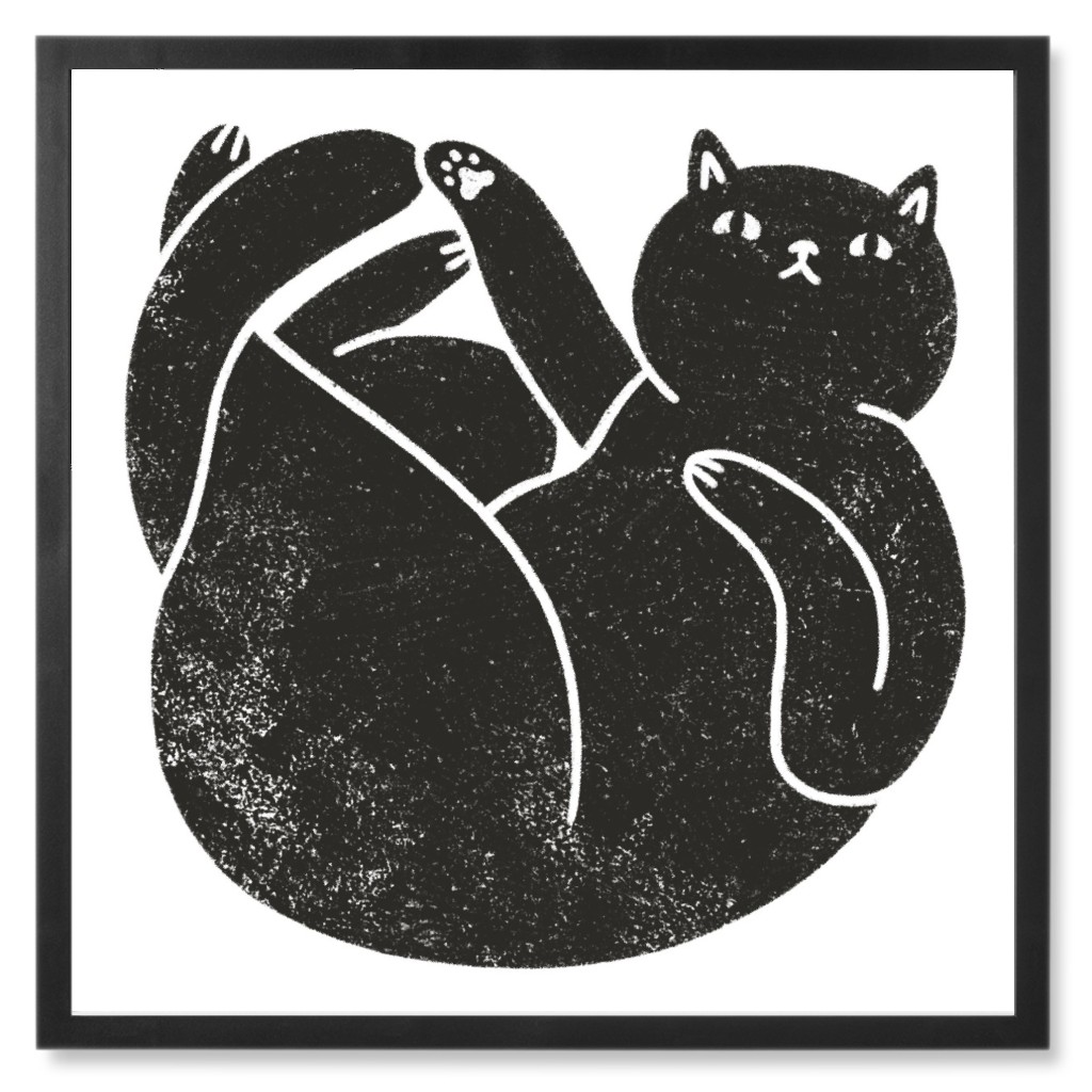 Lazy Black Cat - Black and White Photo Tile, Black, Framed, 8x8, Black