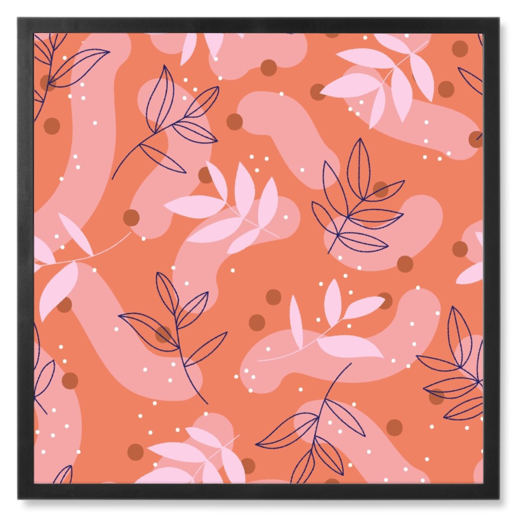the Modernist - Leaves and Shapes Photo Tile, Black, Framed, 8x8, Orange, Faded Rose