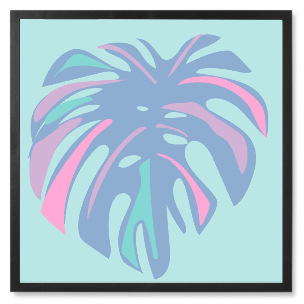 Bold Tropical Leaf - Blue and Purple Photo Tile, Black, Framed, 8x8, Blue
