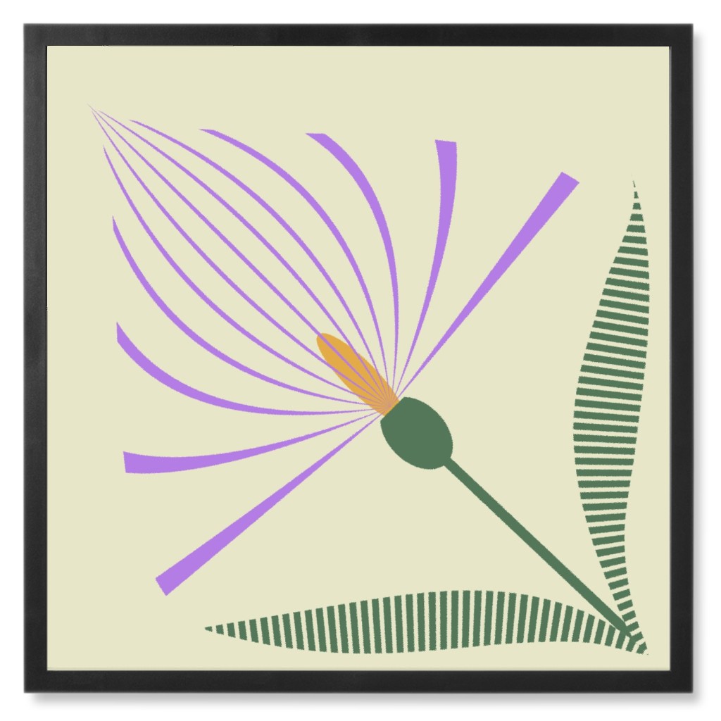 Abstract Lily - Purple on Beige Photo Tile, Black, Framed, 8x8, Purple
