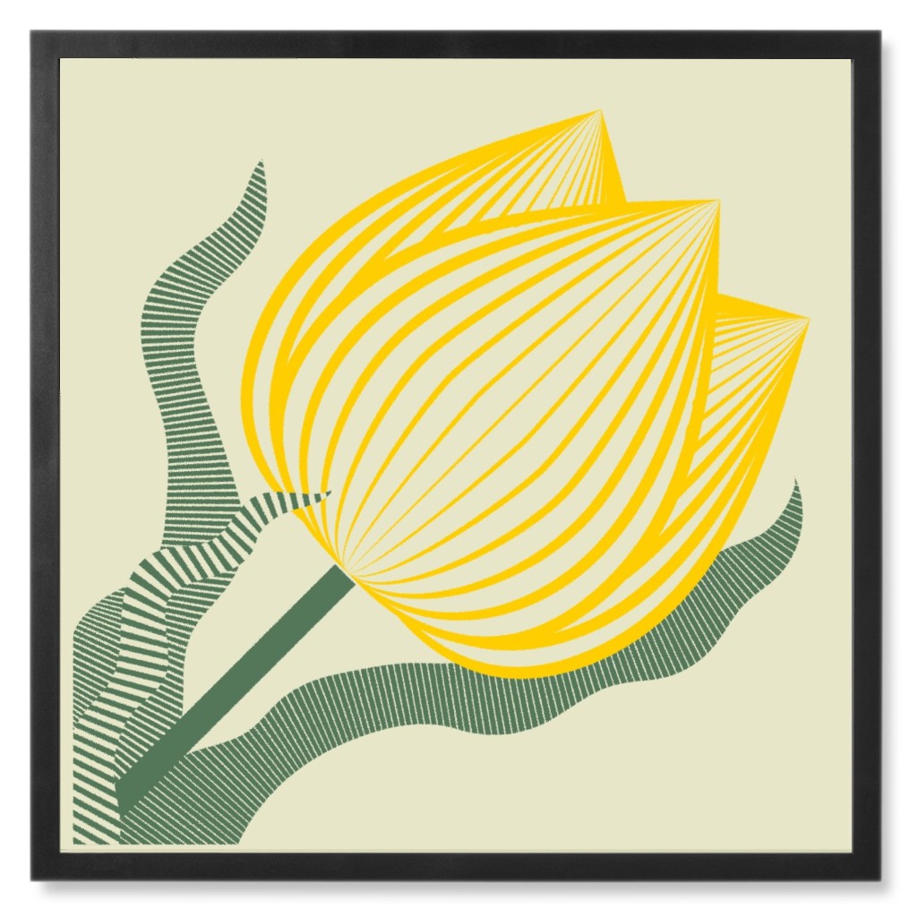 Abstract Tulip - Yellow on Beige Photo Tile, Black, Framed, 8x8, Yellow