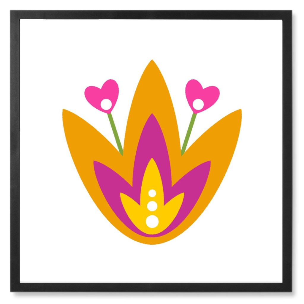 Scandi Flower - Yellow and Pink Photo Tile, Black, Framed, 8x8, Yellow, Classic Yellow