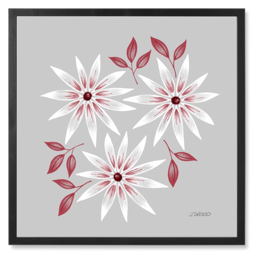 Spikey Flowers - Gray and Pink Photo Tile, Black, Framed, 8x8, Gray, Gray