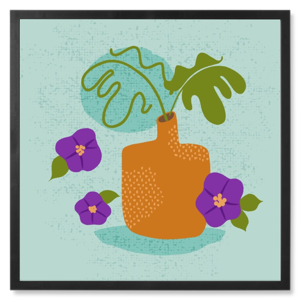 Monstera in Vase - Green Photo Tile, Black, Framed, 8x8, Green