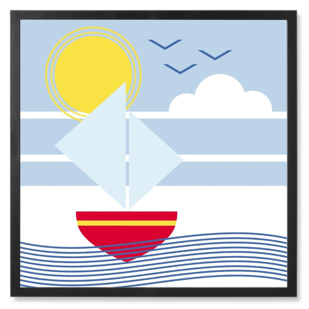 Bauhaus Sailing - Blue Photo Tile, Black, Framed, 8x8, Blue