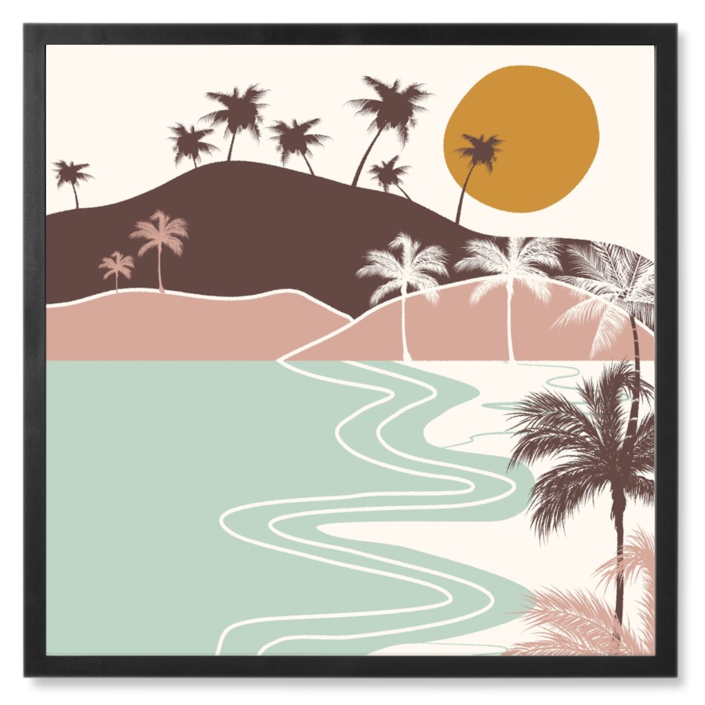 Tropical Beach - Earth Tones Multi Photo Tile, Black, Framed, 8x8, Multicolor