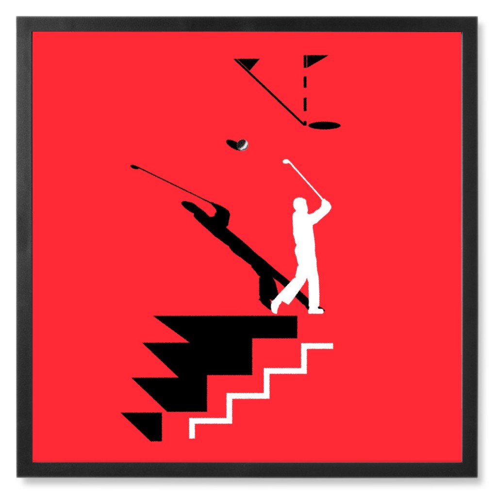 Golf Minimal Art - Red Photo Tile, Black, Framed, 8x8, Red