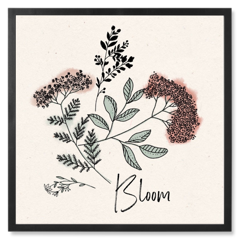 Bloom Floral Photo Tile, Black, Framed, 8x8, Beige, Persimmon