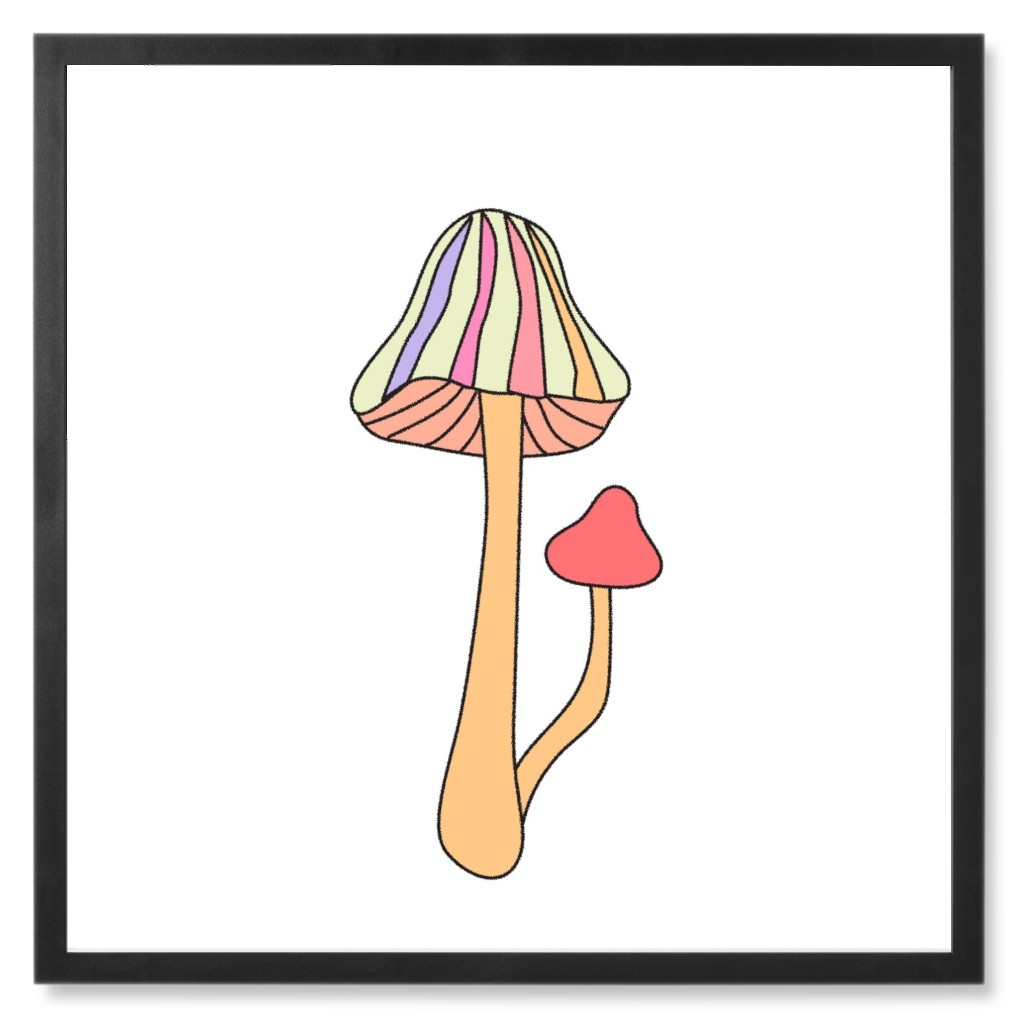 Mushroom Stem Photo Tile, Black, Framed, 8x8, Multicolor, Apricot
