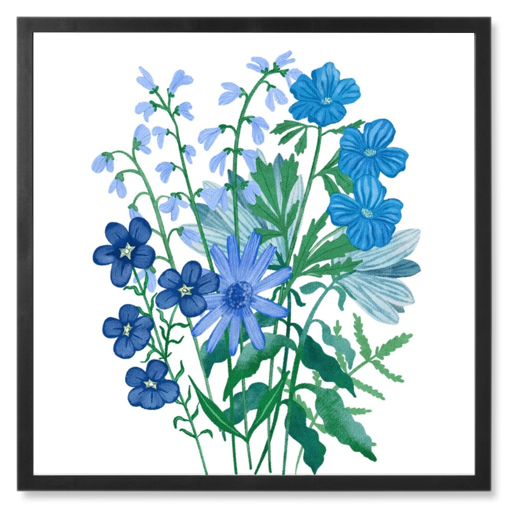 Bouquet Floral - Blue Photo Tile, Black, Framed, 8x8, Blue