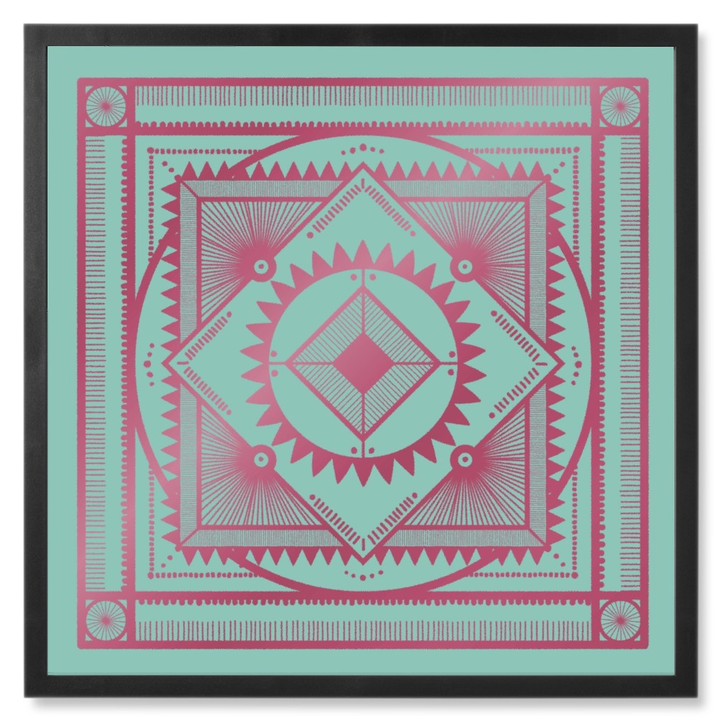 Tribal Geometric Tile Ii Photo Tile, Black, Framed, 8x8, Green