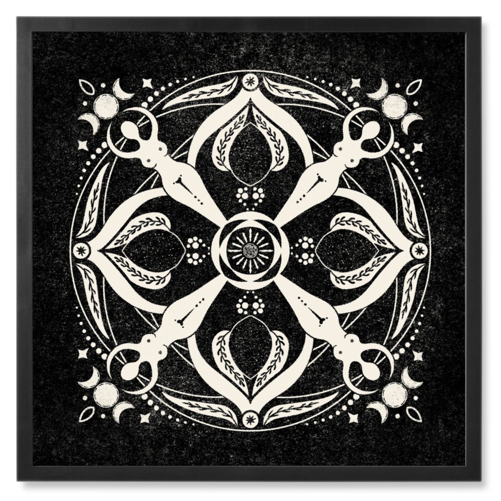 Goddess Mandala - Black and Cream Photo Tile, Black, Framed, 8x8, Black