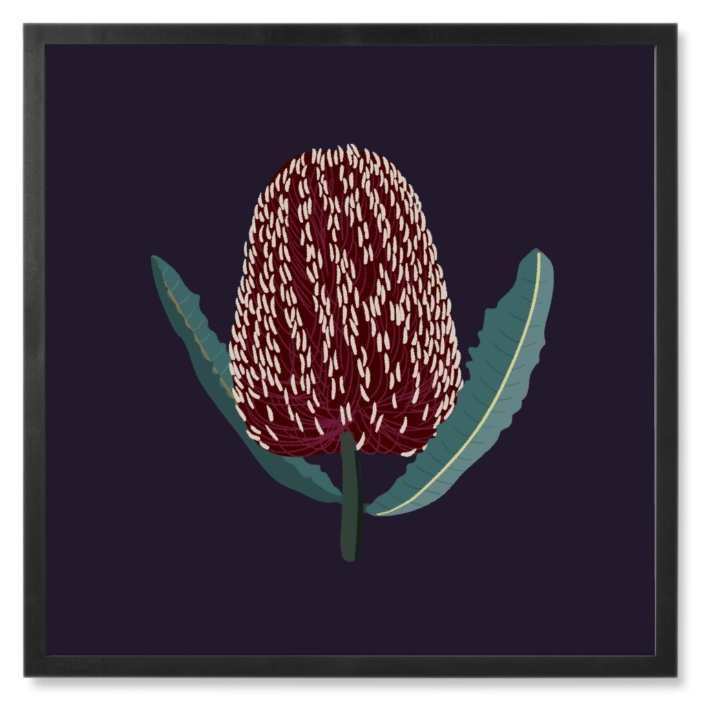 Banksia Floral - Black Photo Tile, Black, Framed, 8x8, Black