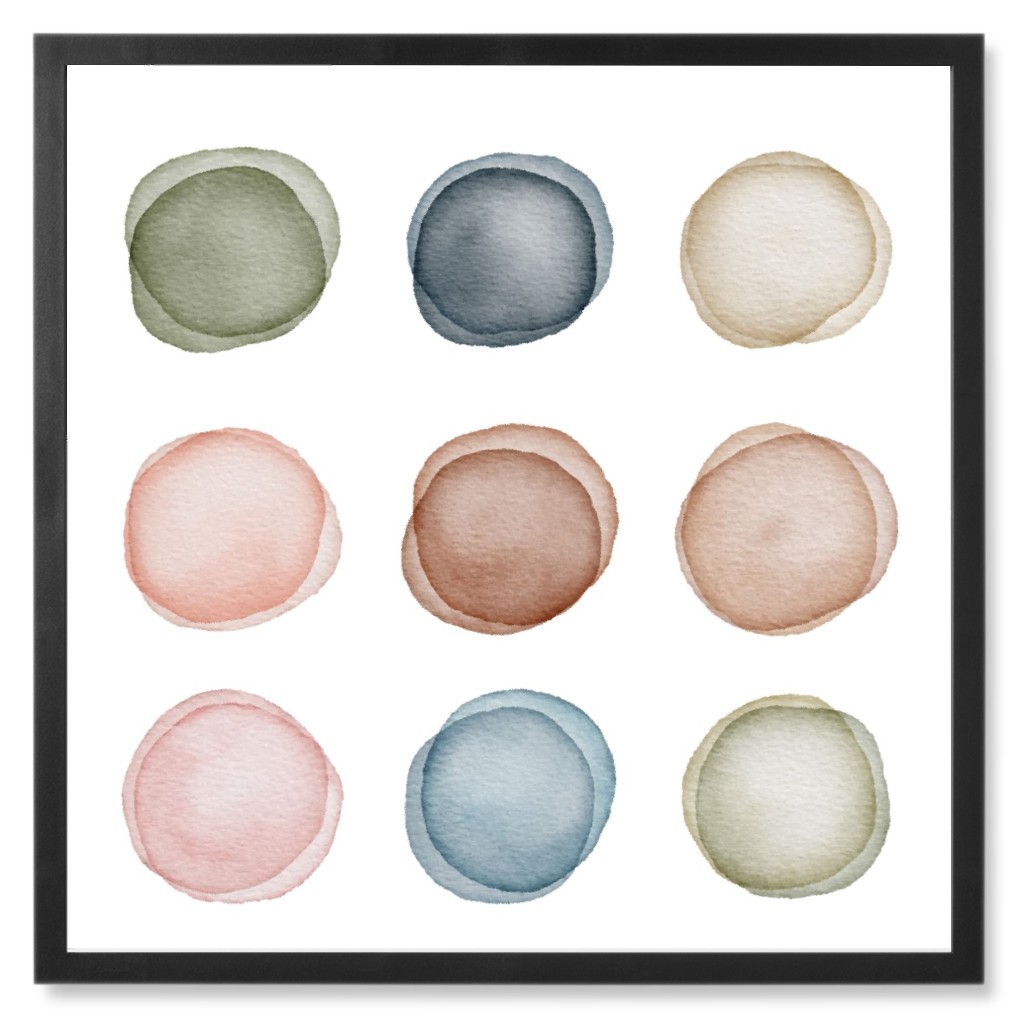 Nine Watercolor Dots Photo Tile, Black, Framed, 8x8, Multicolor