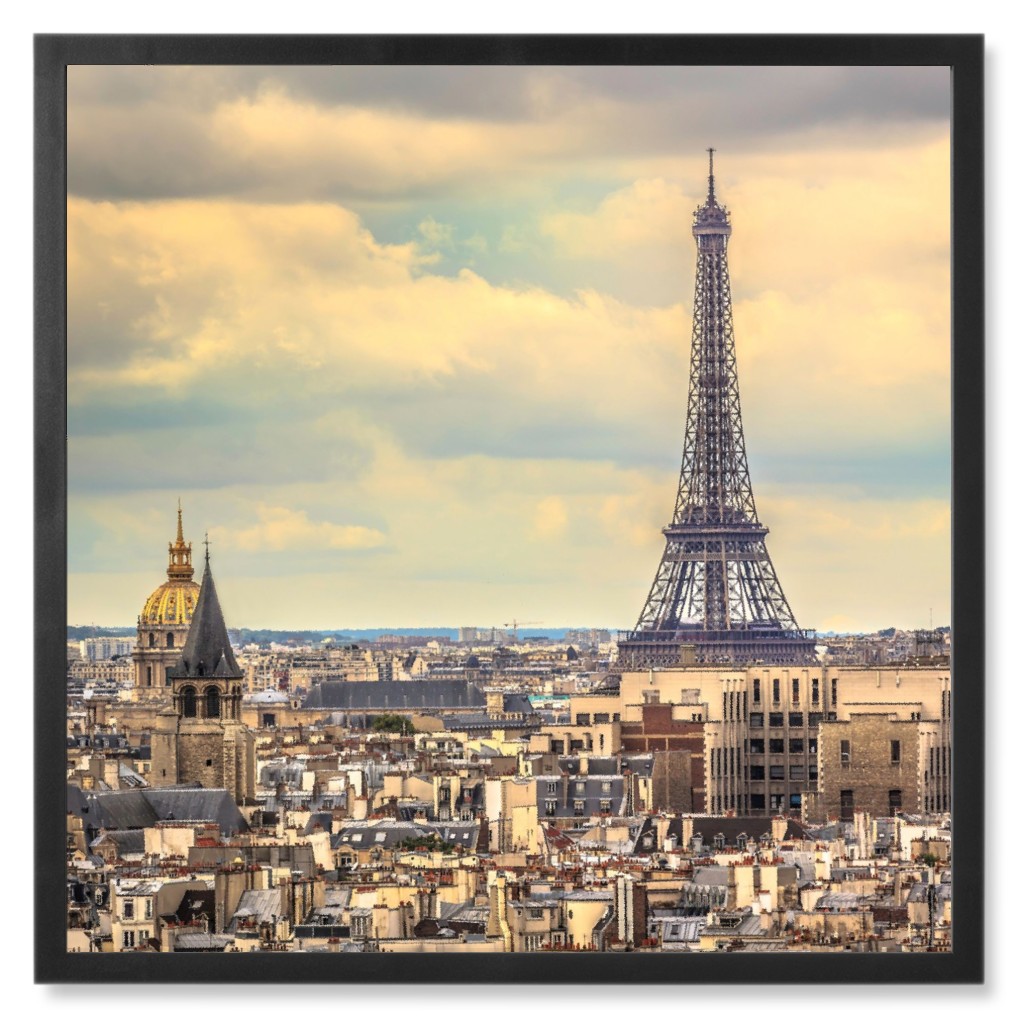 Eiffel Tower in Paris Skyline Photo Tile, Black, Framed, 8x8, Multicolor