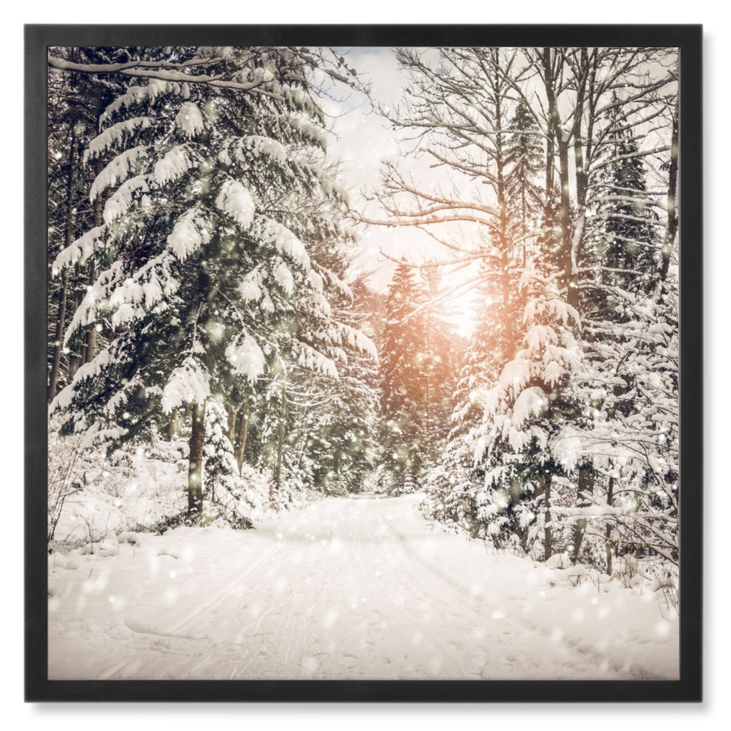 Snow Covered Road Photo Tile, Black, Framed, 8x8, Gray, Gray