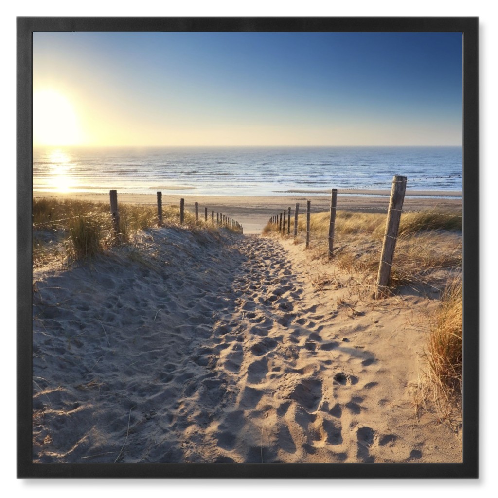 Beach Pathway Photo Tile, Black, Framed, 8x8, Blue, True Blue