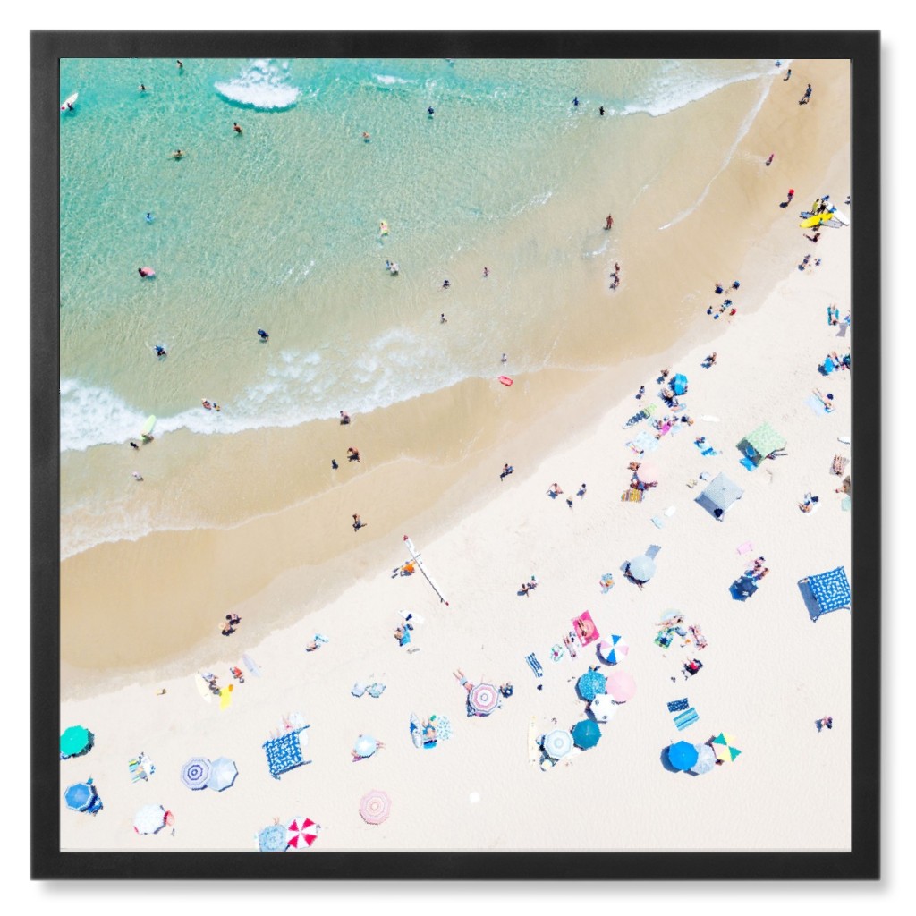 Aerial Beach Photo Tile, Black, Framed, 8x8, Multicolor
