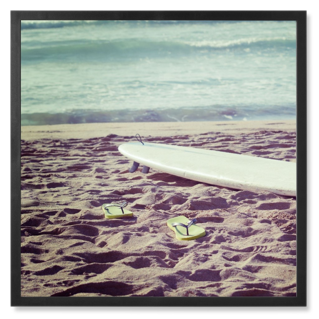Surfing Along the Shoreline Photo Tile, Black, Framed, 8x8, Blue, True Blue