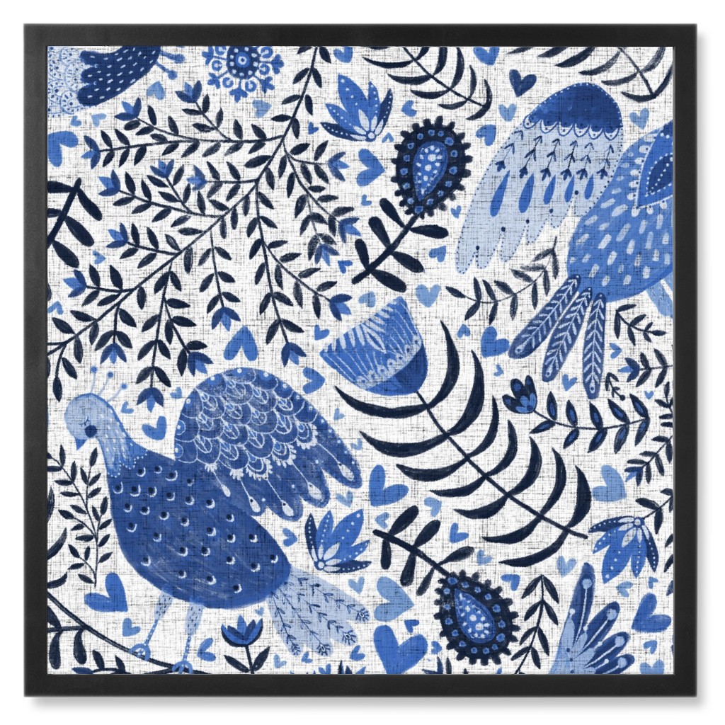Scandinavian Birds - Indigo Blue Photo Tile, Black, Framed, 8x8, Blue