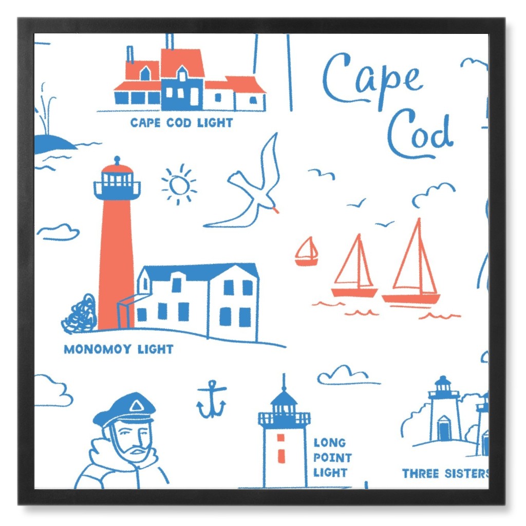 Cape Cod- Blue Photo Tile, Black, Framed, 8x8, Blue, True Blue