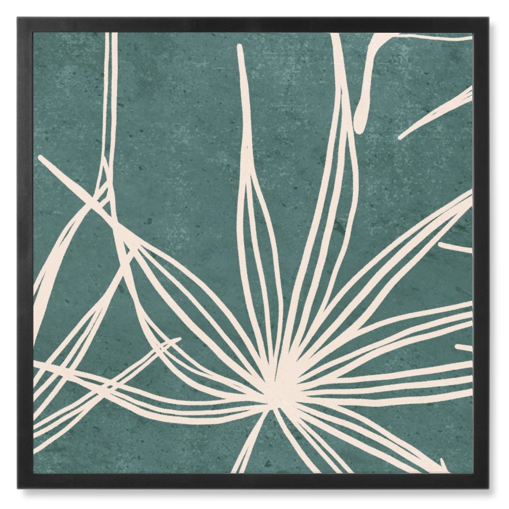 Palm Fronds Fan - Green Photo Tile, Black, Framed, 8x8, Green, Classic Green