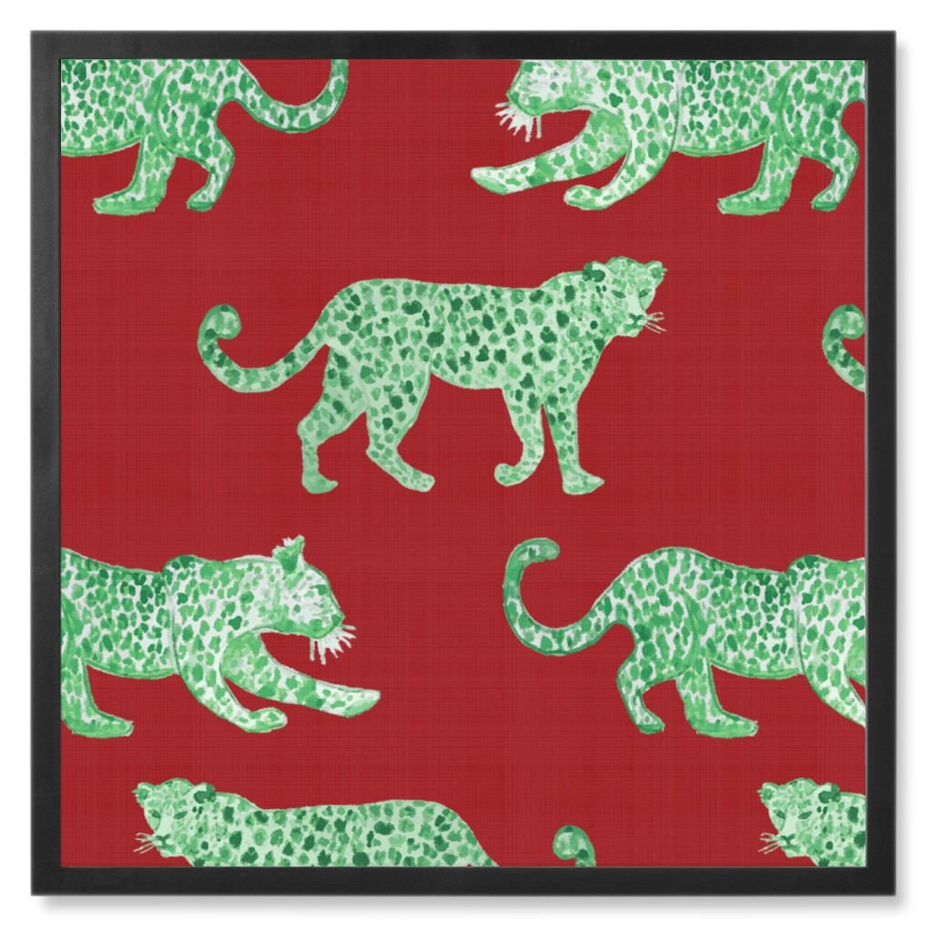 Leopard Parade Photo Tile, Black, Framed, 8x8, Red