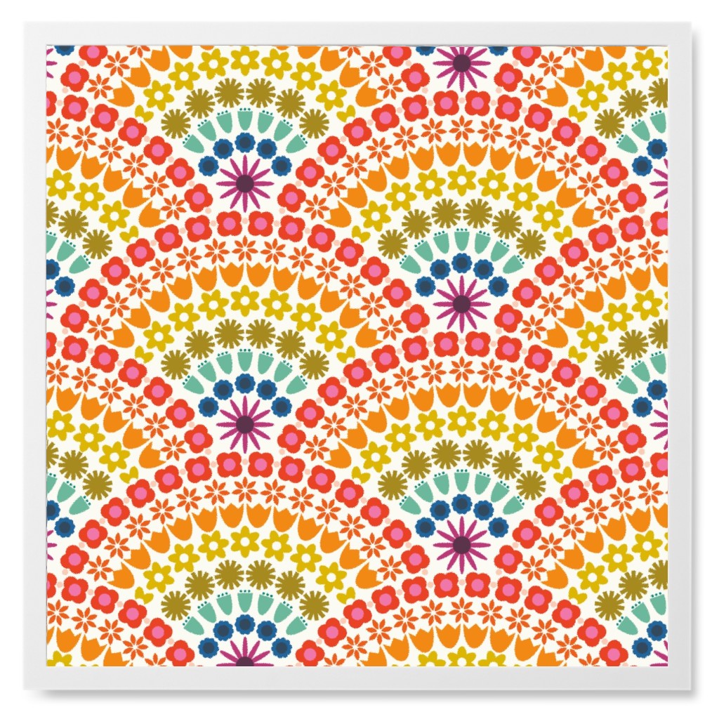Rainbow Flower Scallops - Multi Photo Tile, White, Framed, 8x8, Multicolor