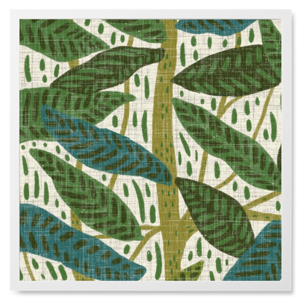 Jungle Foliage - Green Photo Tile, White, Framed, 8x8, Green, Classic Green