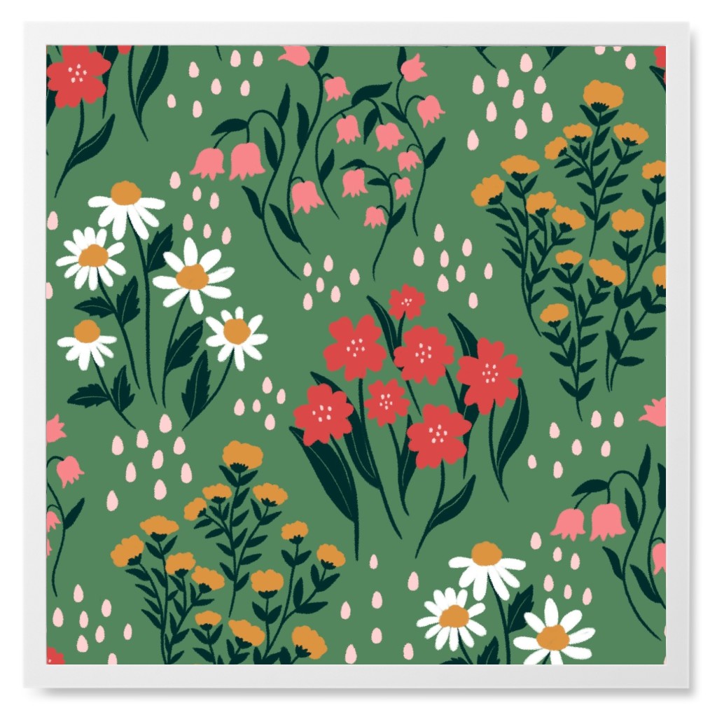 Flowerbed Photo Tile, White, Framed, 8x8, Green