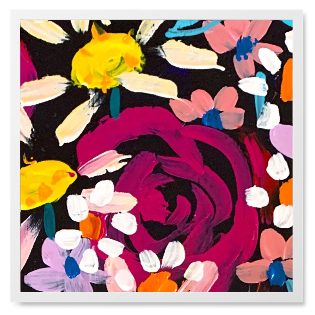 Summer Soiree Floral - Black Photo Tile, White, Framed, 8x8, Multicolor