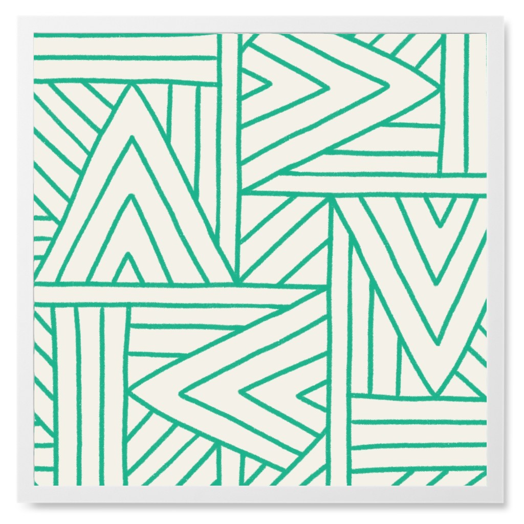 Angles - Green & White Photo Tile, White, Framed, 8x8, Green