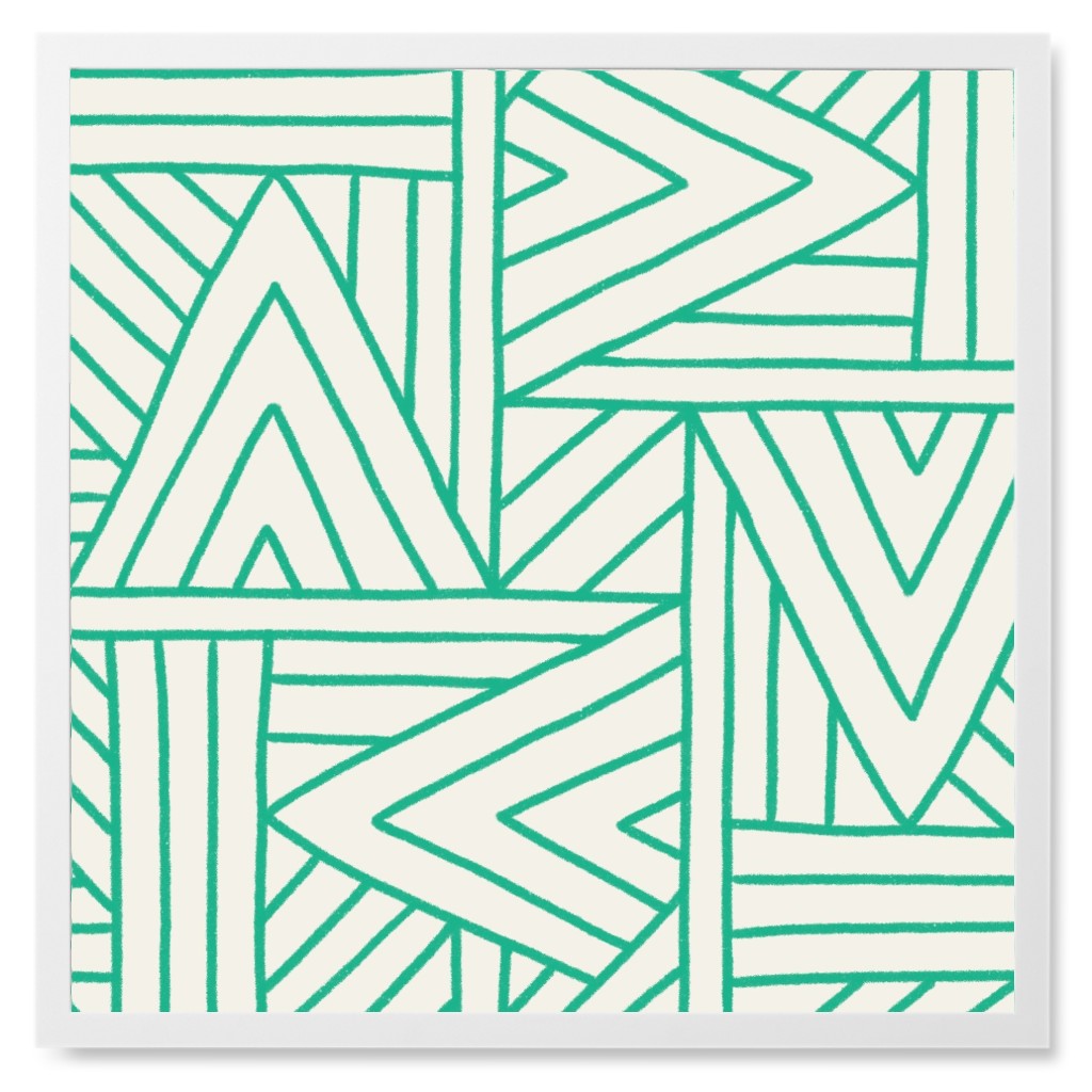 Angles - Green & White Photo Tile, White, Framed, 8x8, Green, Classic Green
