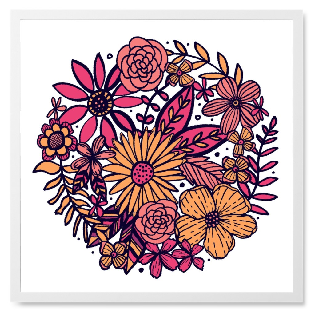 Floral Frenzy - Pink Photo Tile, White, Framed, 8x8, Pink, Bright Pink